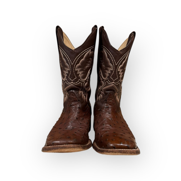 Los Altos Men’s Tobacco Full-Quill Ostrich Wide Square Toe Cowboy Boots 10.5 EE - Picture 5 of 10